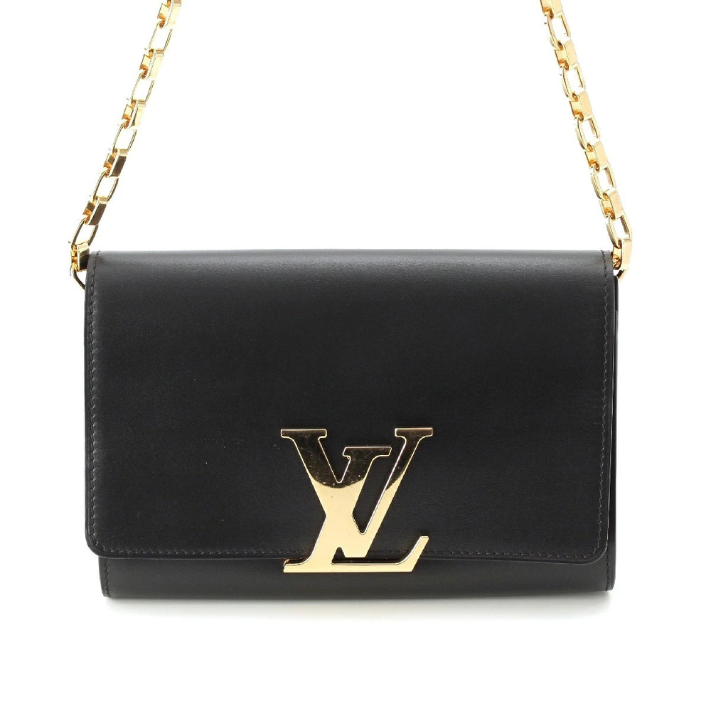 Louis Vuitton LV Pochette Louise leather shoulder bag chain strap black
